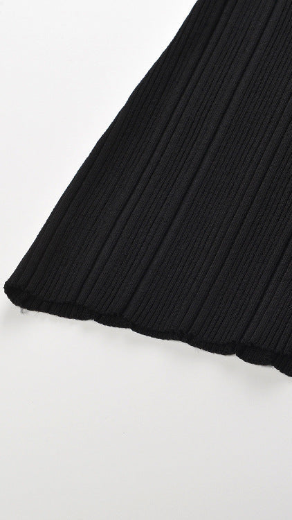 HULDA BLACK V-NECK LACE RIBBED KNIT TOP | CHIC WOMEN'S SWEATER