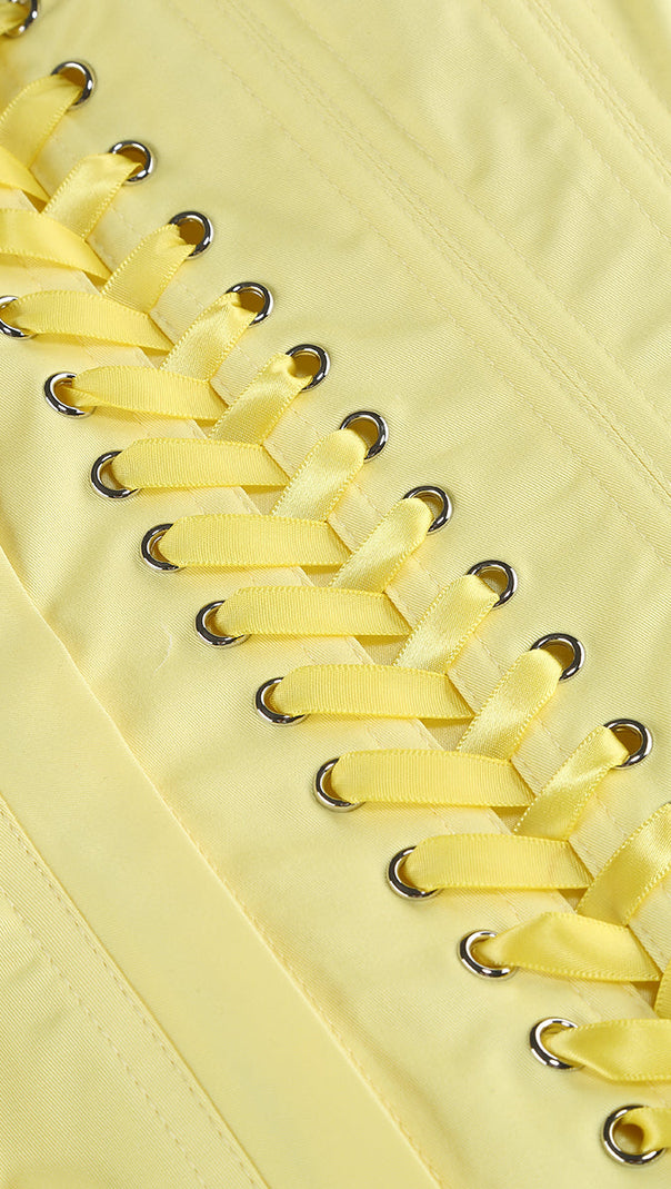 AIIZIE AMY FLOWER EMBELLISHED MINI SKIRT CORSET SET IN YELLOW - product image
