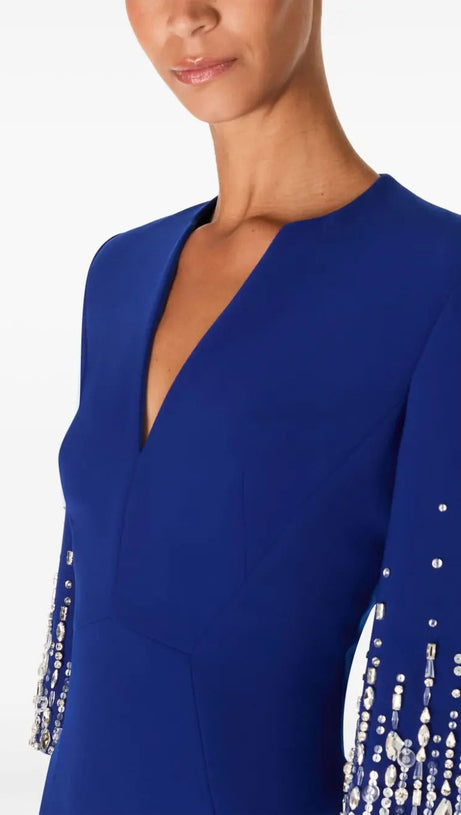 BIELA V-NECK CRYSTAL-EMBELLISHED MIDI DRESS IN BLUE