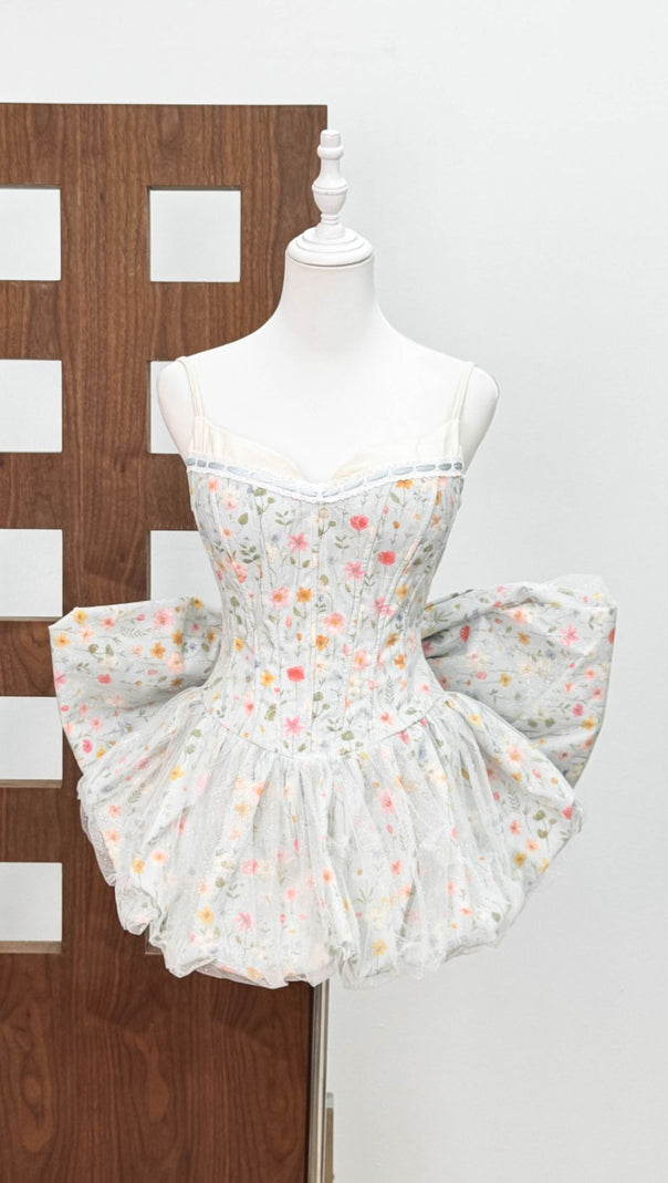 AIIZIE Jaylene Whimsical Floral Corset Mini Dress with Bow Back Detail - product image