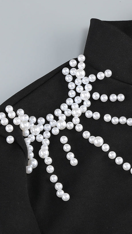 CAMILLE PEARL-EMBELLISHED MINI DRESS IN BLACK