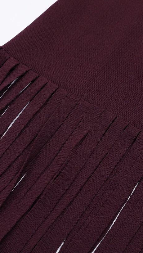 Junko Pearl Choker Sleeveless Knit Maxi Dress with Fringe Hem