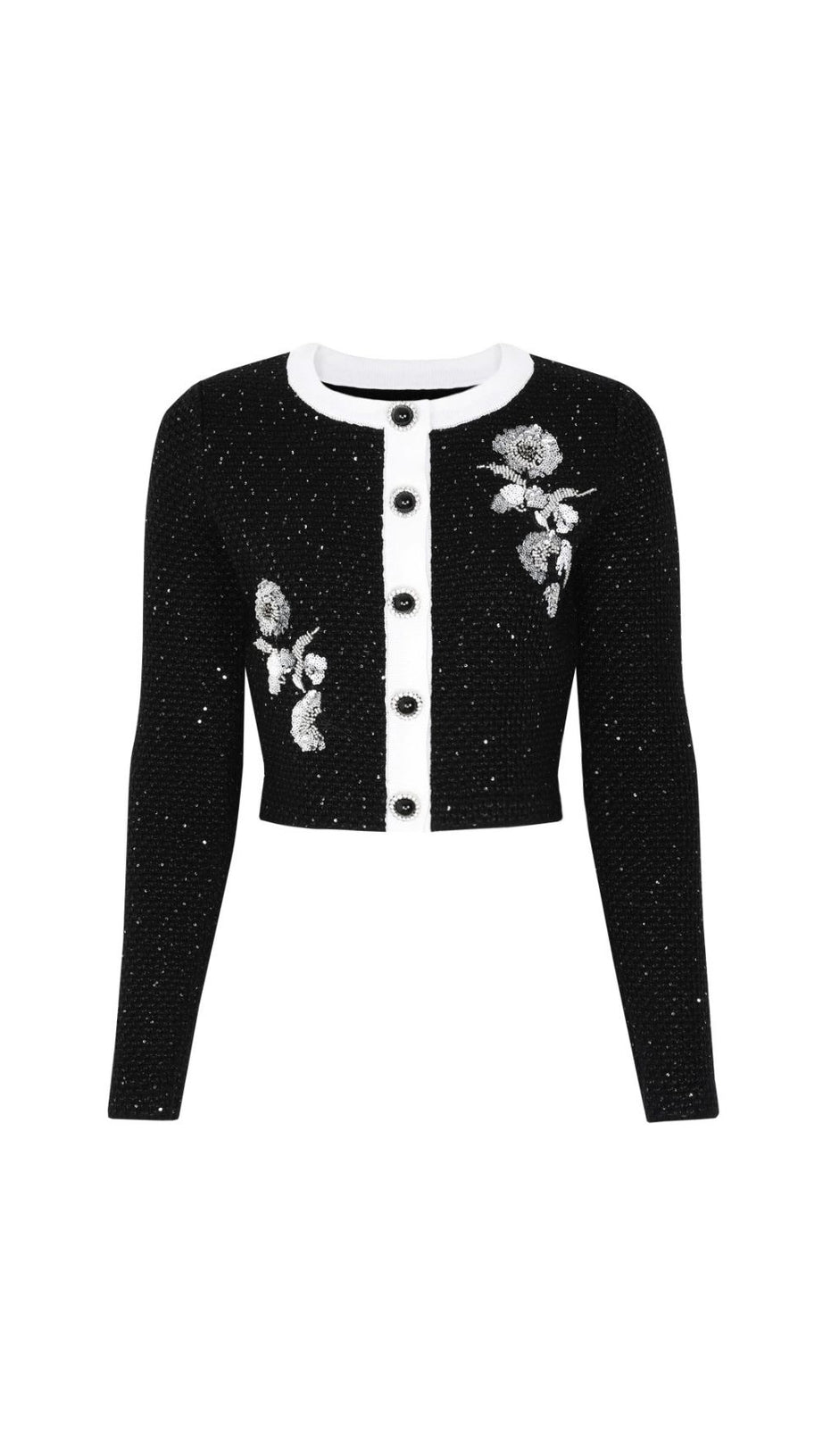 Chic Black Sparkle Tweed-Knit Cardigan & Pencil Skirt Set