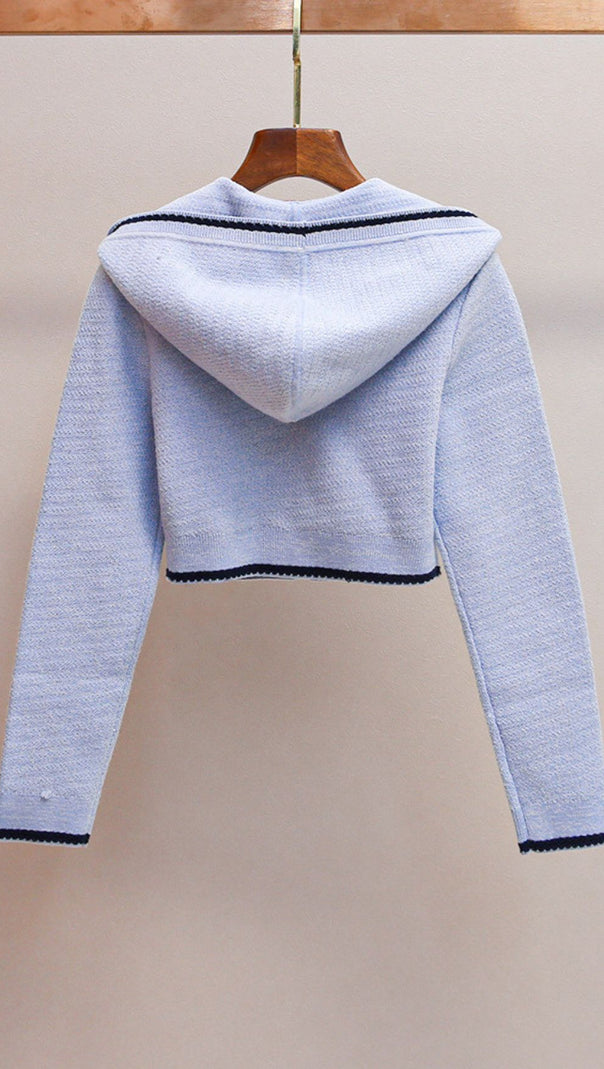 AIIZIE HUMANA BLUE BEADED CARDIGAN | CHIC NAUTICAL KNIT WITH PEARL & ANCHOR DETAILS - product image