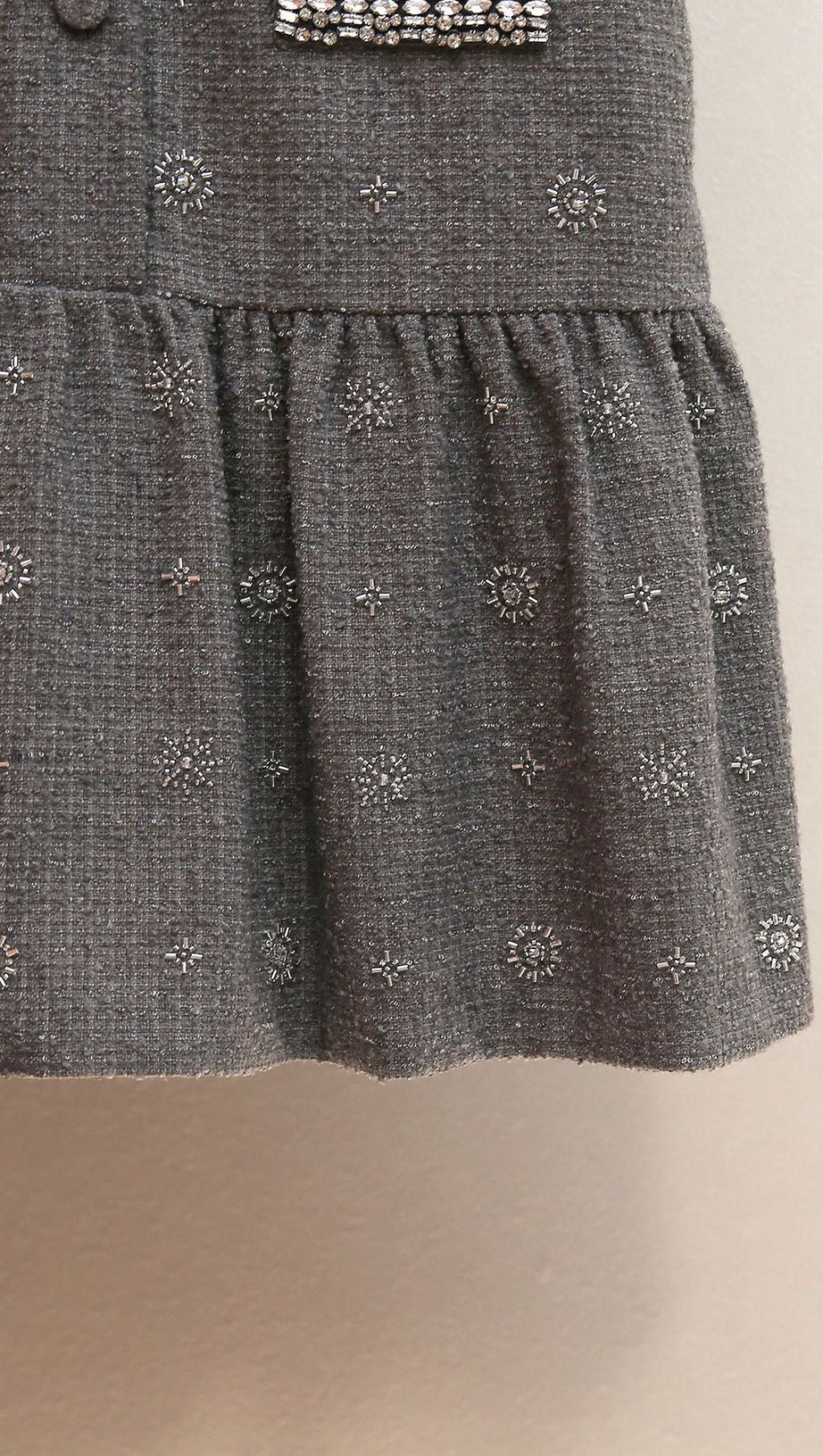 HASANA SPARKLING GREY TWEED SLEEVELESS MINI DRESS WITH CRYSTAL EMBELLISHMENTS