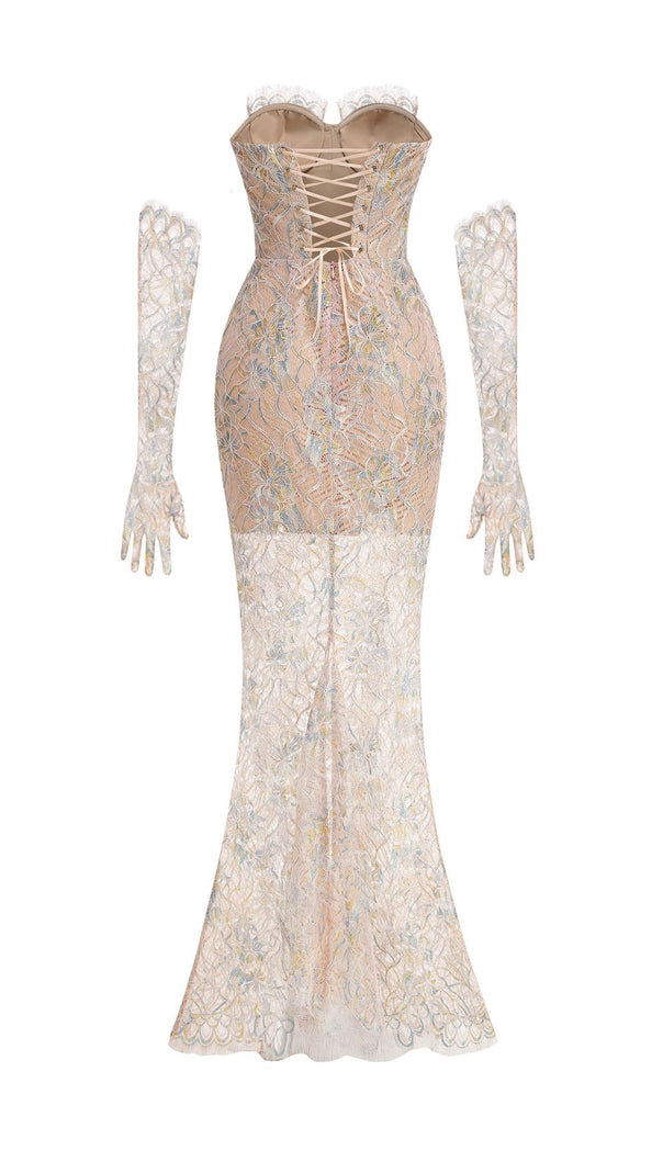 AIIZIE Javion Enchanting Strapless Floral Lace Gown with Opera Gloves - product image