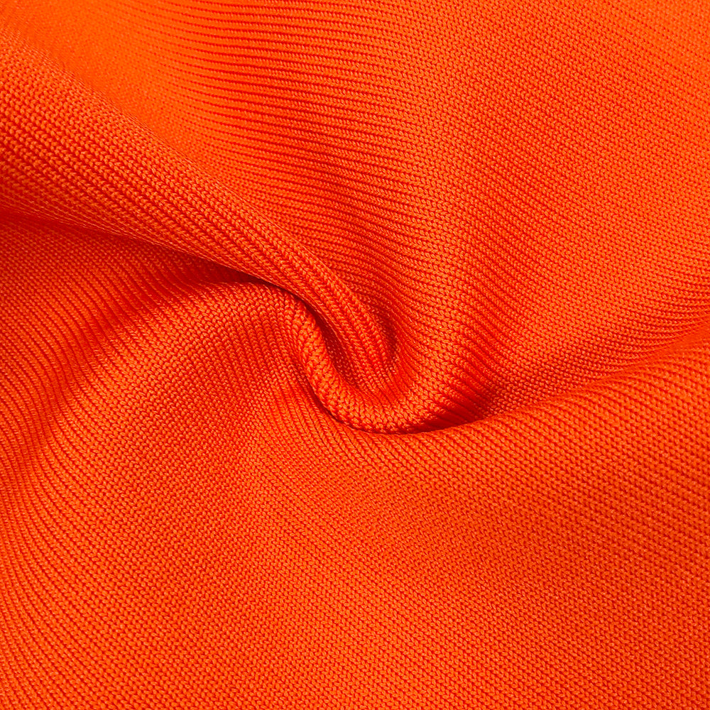 TOBEY – ORANGE MIDIKLEID MIT PERLENVERZIERUNG UND RÜSCHENBESATZ