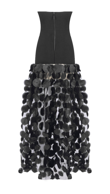 STRAPLESS A LINE MAXI DRESS BLACK