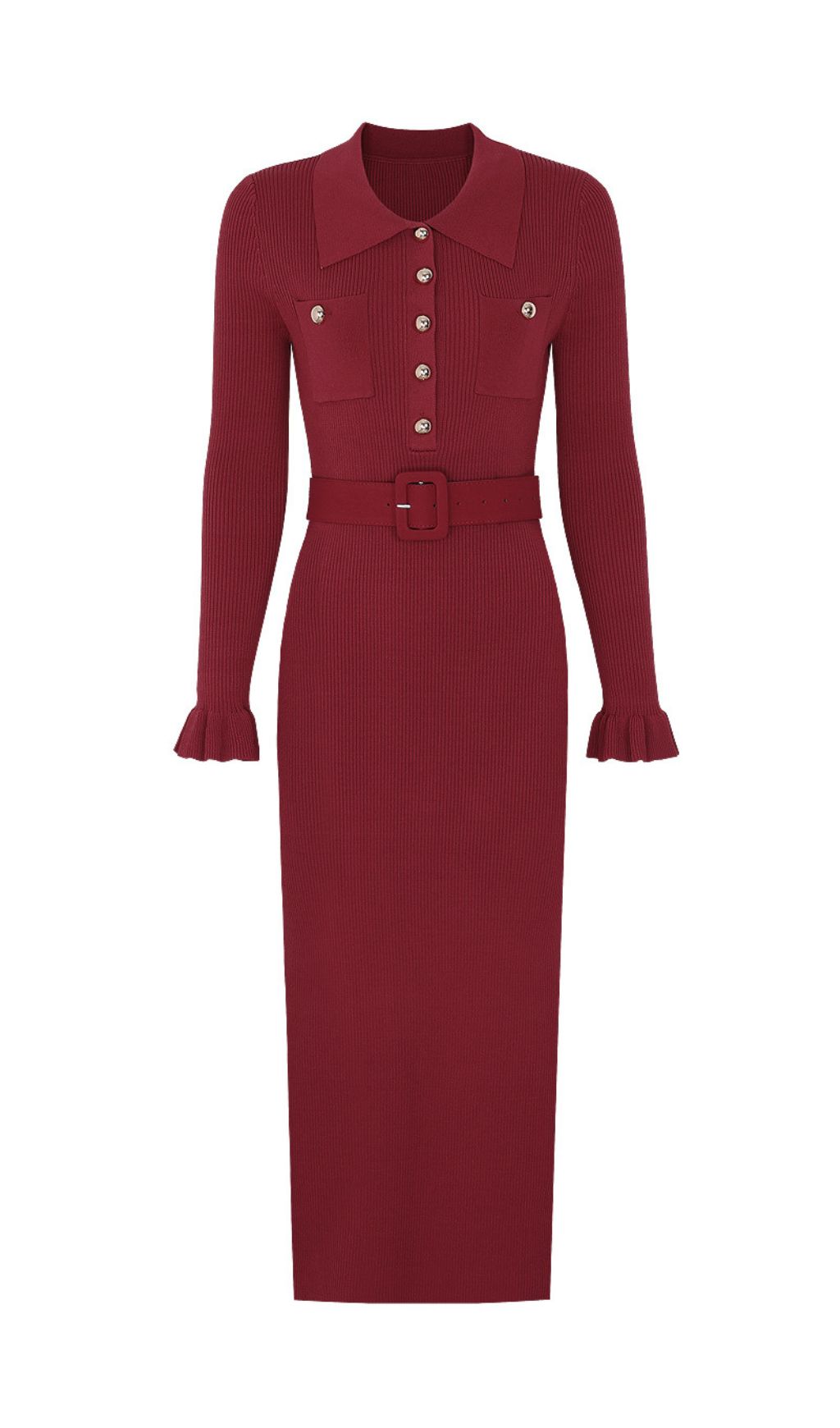 Jacek Elegant Ribbed Knit Midi Dress - Button-Front & Belted