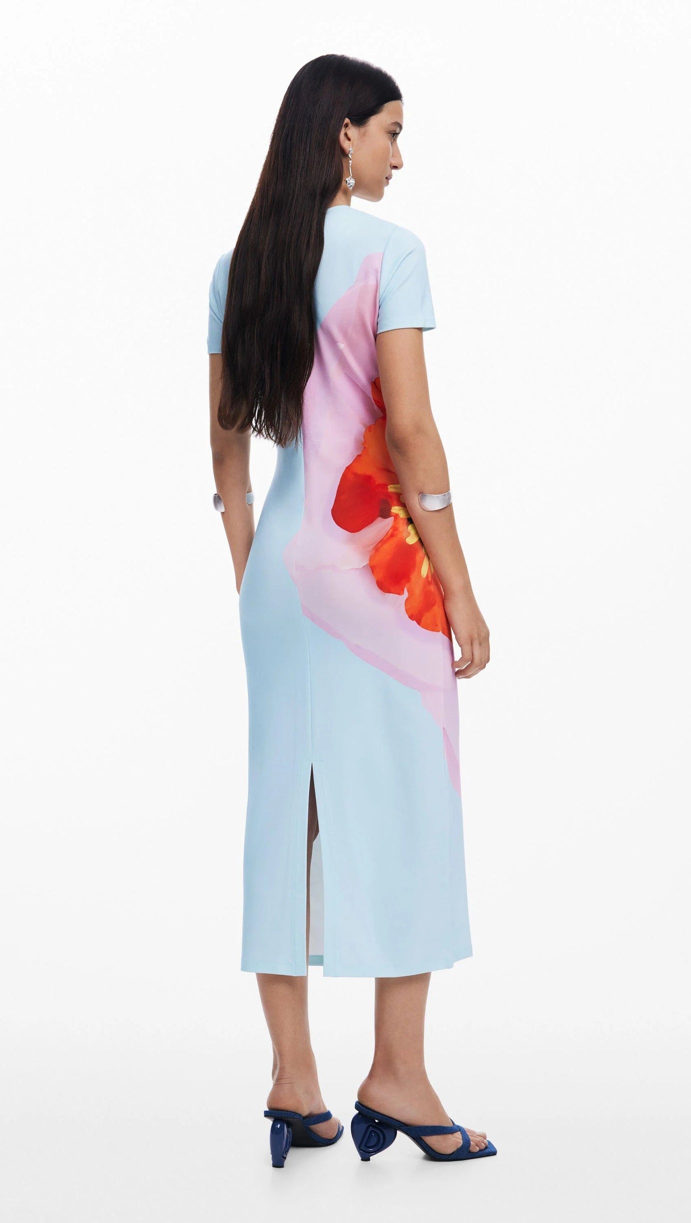 ABITO MIDI NANCY CON STAMPA FLOREALE BLU