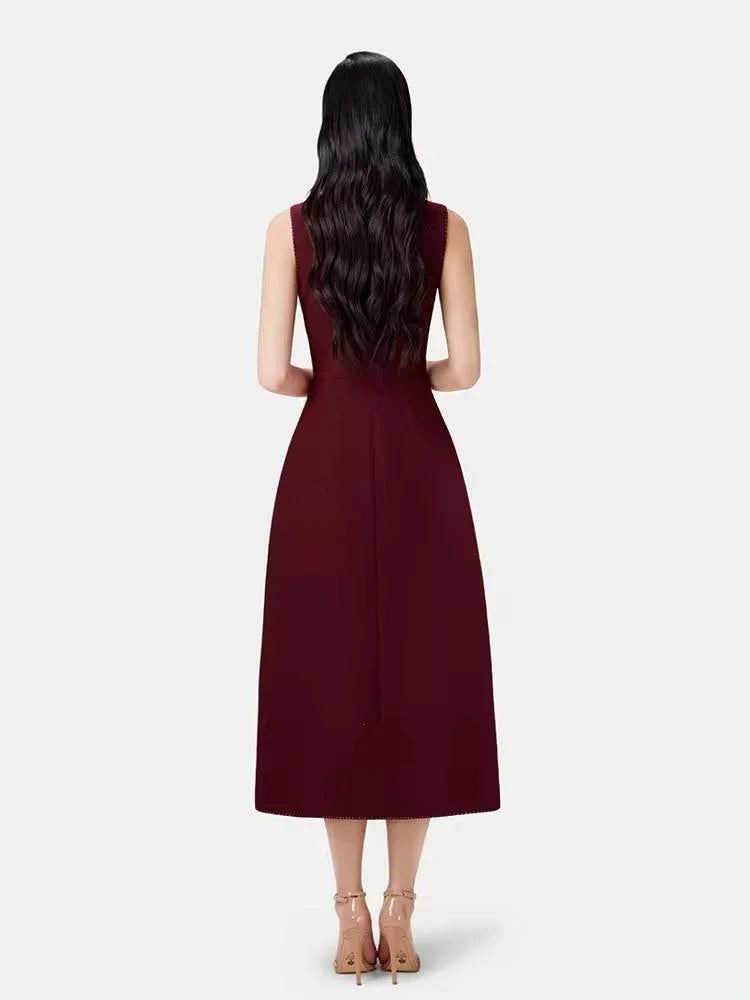 AIIZIE ASYMMETRIC COLLAR BLAZER MIDI DRESS IN RED - product image