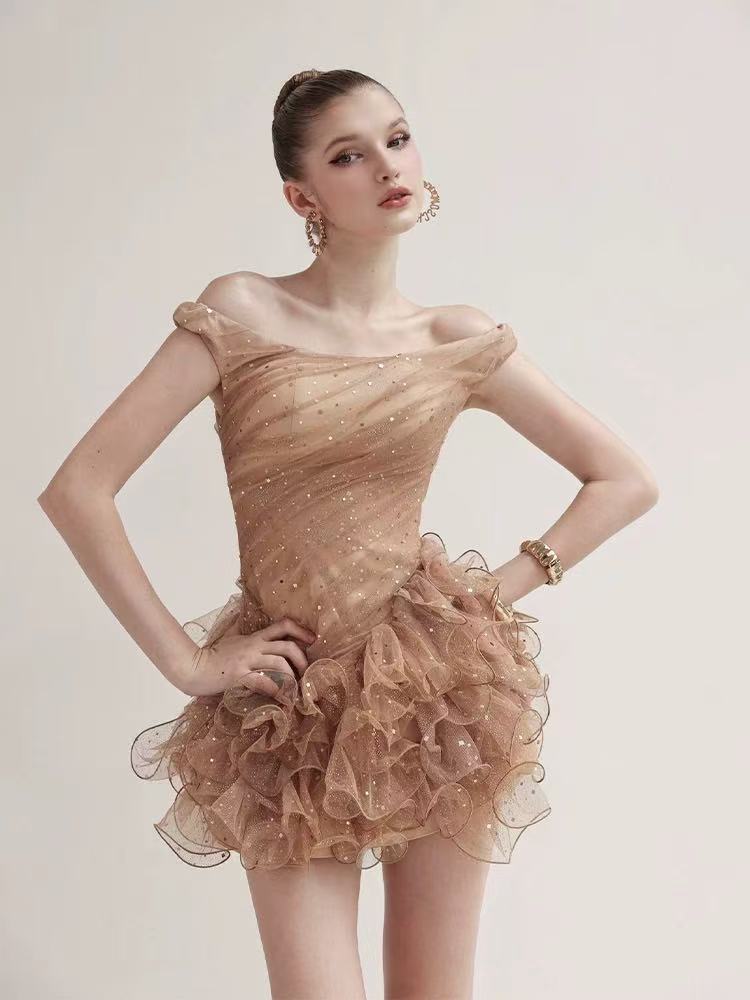 AIIZIE Veronic Romantic Embellished Sleeveless Ruffle Sequin Mini Dress - product image