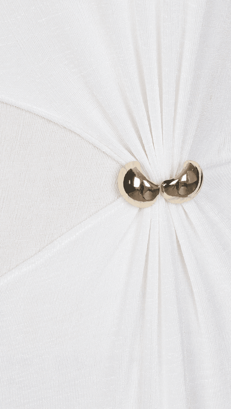 WHITE STRAIGHT BOAT NECK KNITTED FABRIC MAXI DRESS