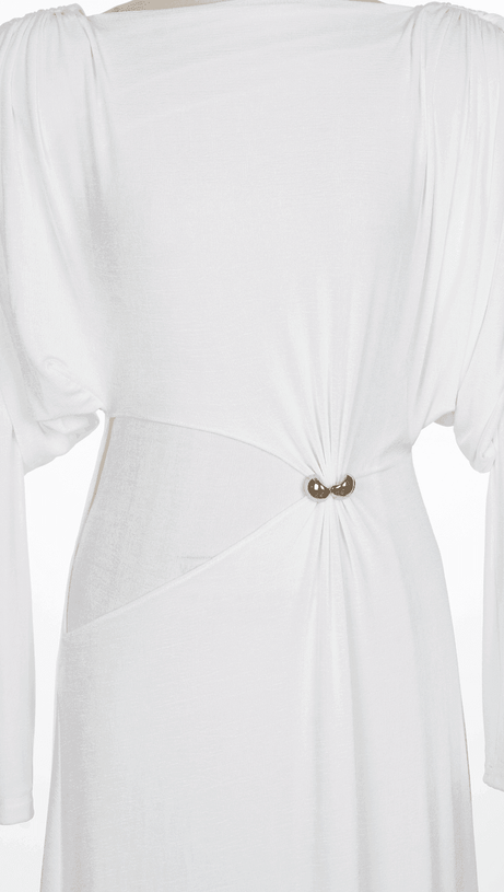 WHITE STRAIGHT BOAT NECK KNITTED FABRIC MAXI DRESS