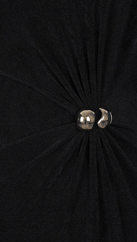 BERYL PLEATED KNITTED FABRIC MAXI DRESS IN BLACK