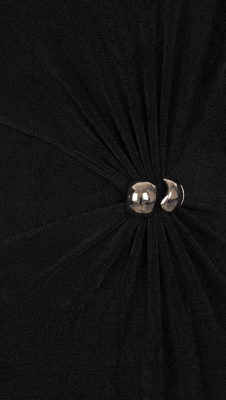 schwarzes, gerade geschnittenes Maxikleid aus Strickstoff mit U-Boot-Ausschnitt