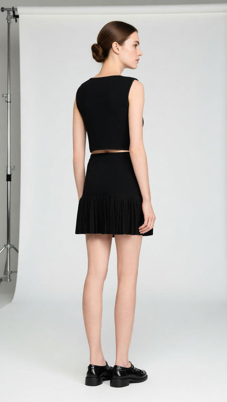 Chic Black Double-Breasted Crop Top with Gold Buttons