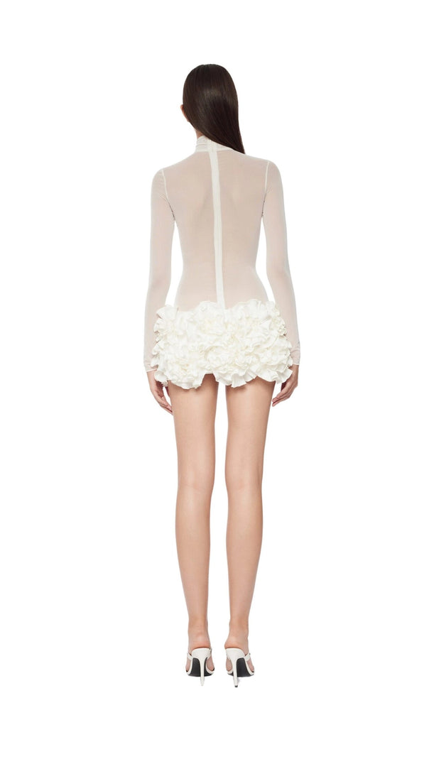 AIIZIE FIONNA FLORAL MESH LONG SLEEVE MINI DRESS - WHITE - product image