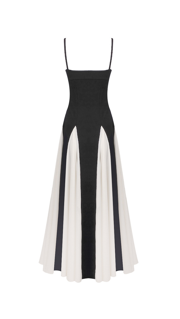 AIIZIE CLOTILDE CONTRAST COLOR SUSPENDER MAXI DRESS IN BLACK - product image