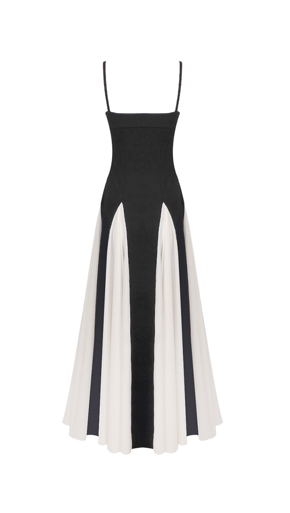 CLOTILDE CONTRAST COLOR SUSPENDER MAXI DRESS IN BLACK