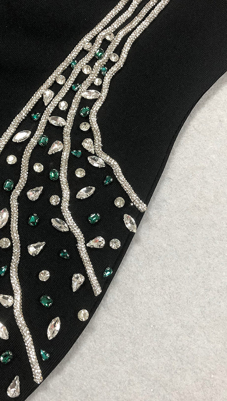 ABITO LUNGO ADERENTE CON CRISTALLI ASHLEY NERO