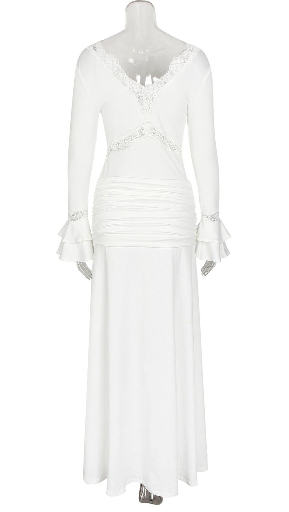 AKEELAH GRACEFUL LACE-TRIMMED FLARE SLEEVE MAXI DRESS | TIE-WAIST ELEGANCE