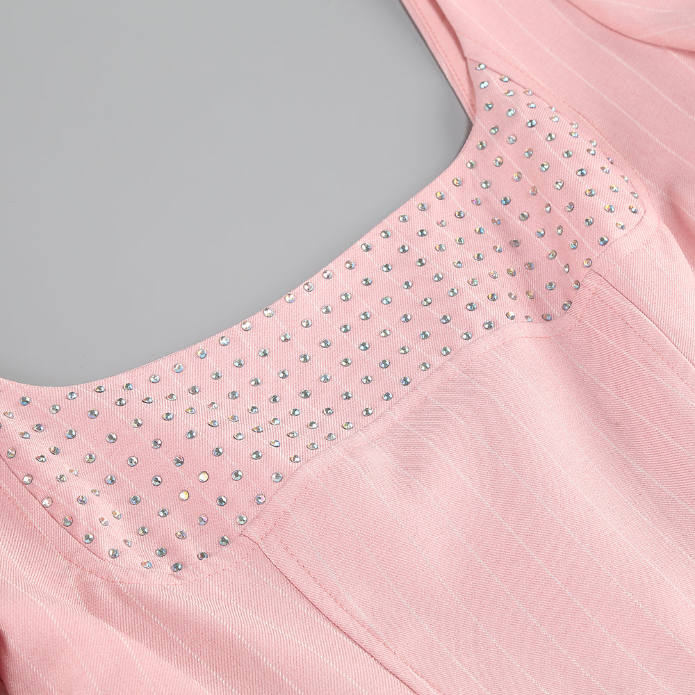 AIIZIE PUFF LONG SLEEVE CRYSTAL CORSET A LINE DRESS IN PINK - product image