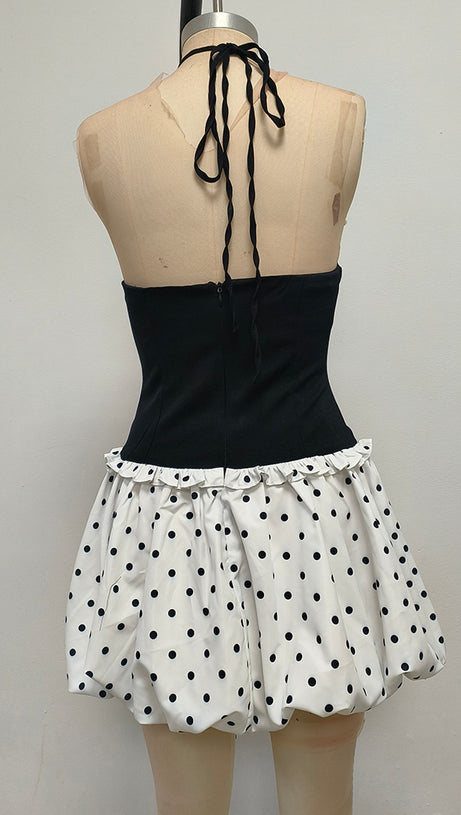 BLACK AND WHITE BEADED MINI DRESS