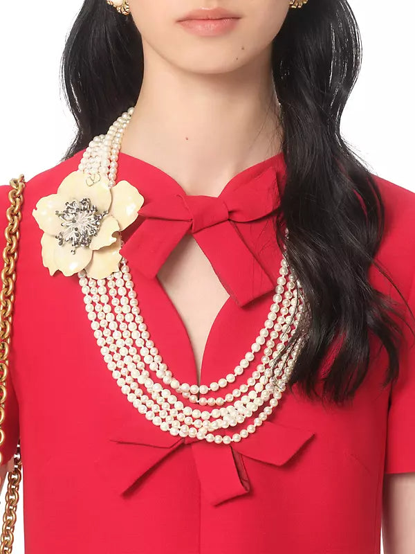 CREPE COUTURE BOW MINI DRESS IN RED