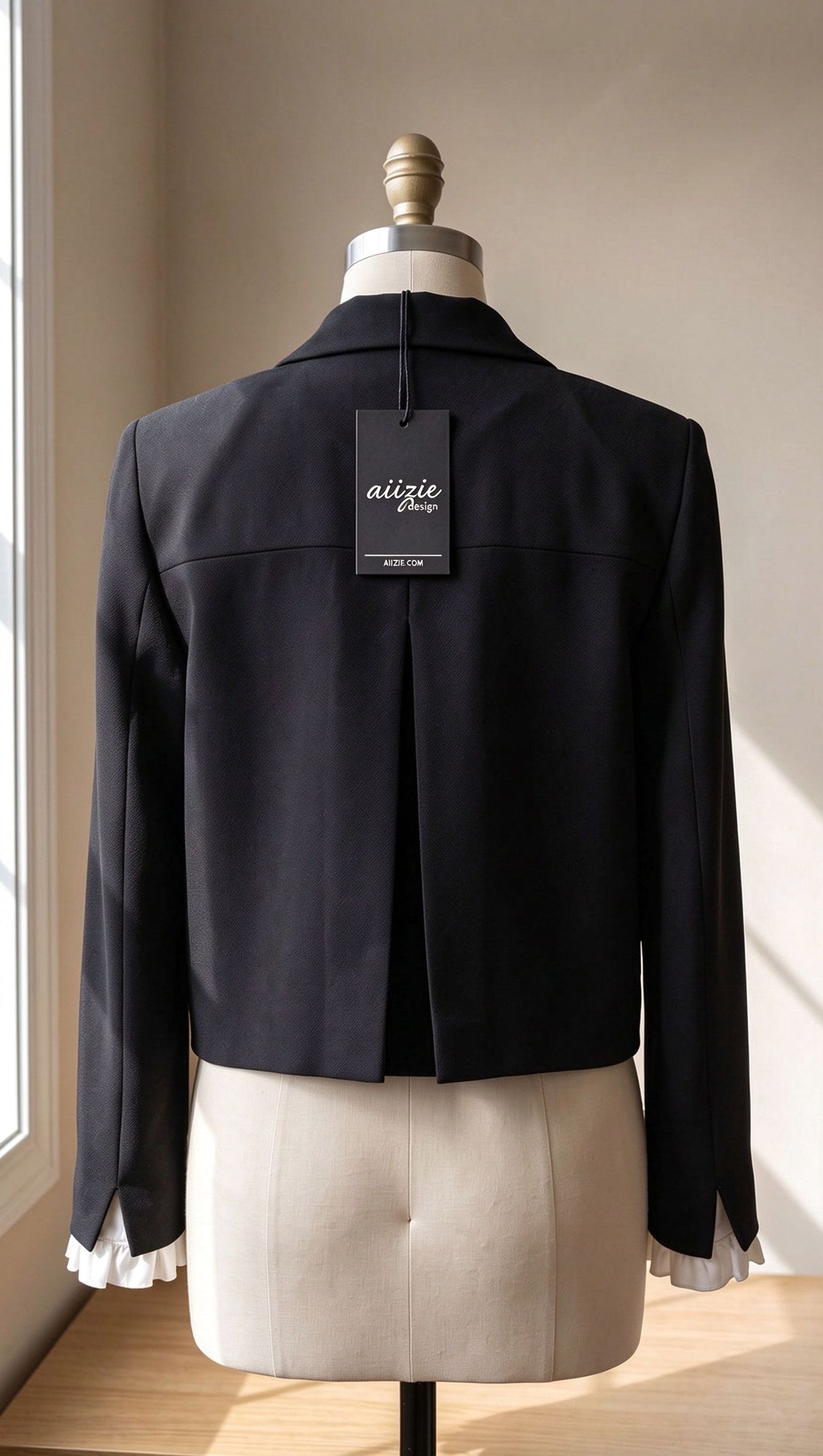Black Structured Two-Piece Cropped Jacket and Mini Skort Set