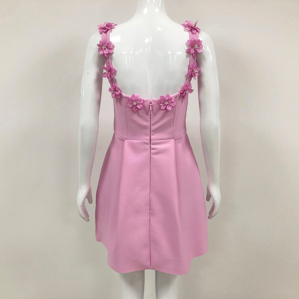 AIIZIE 3D FLOWER NECK MINI DRESS IN PINK - product image