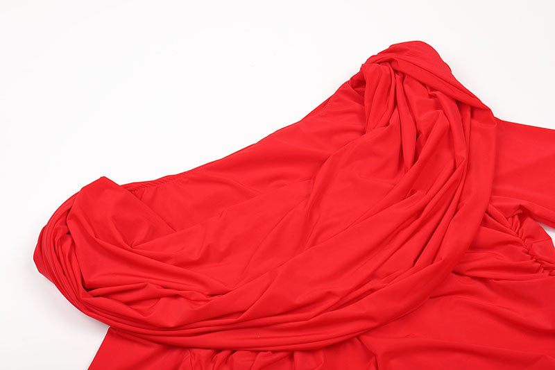 MINI ABITO ROSSO CON CAPPUCCIO E PIEGHE