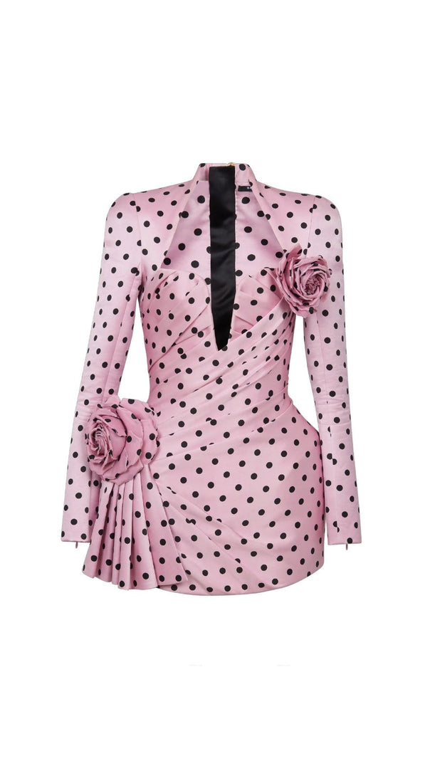 AIIZIE POLKA DOTS SHORT PRINTED DRESS IN PINK - product image