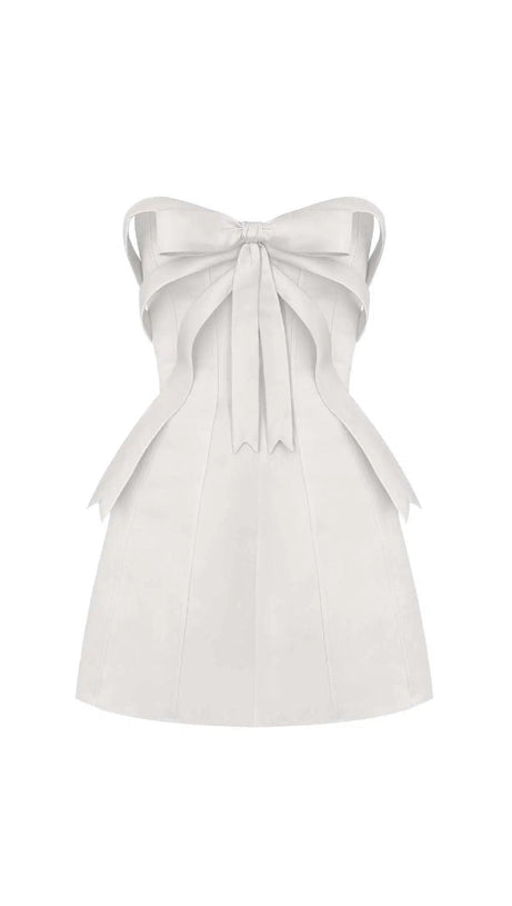 WHITE BOW EMBELLISHED STRAPLESS MINI DRESS