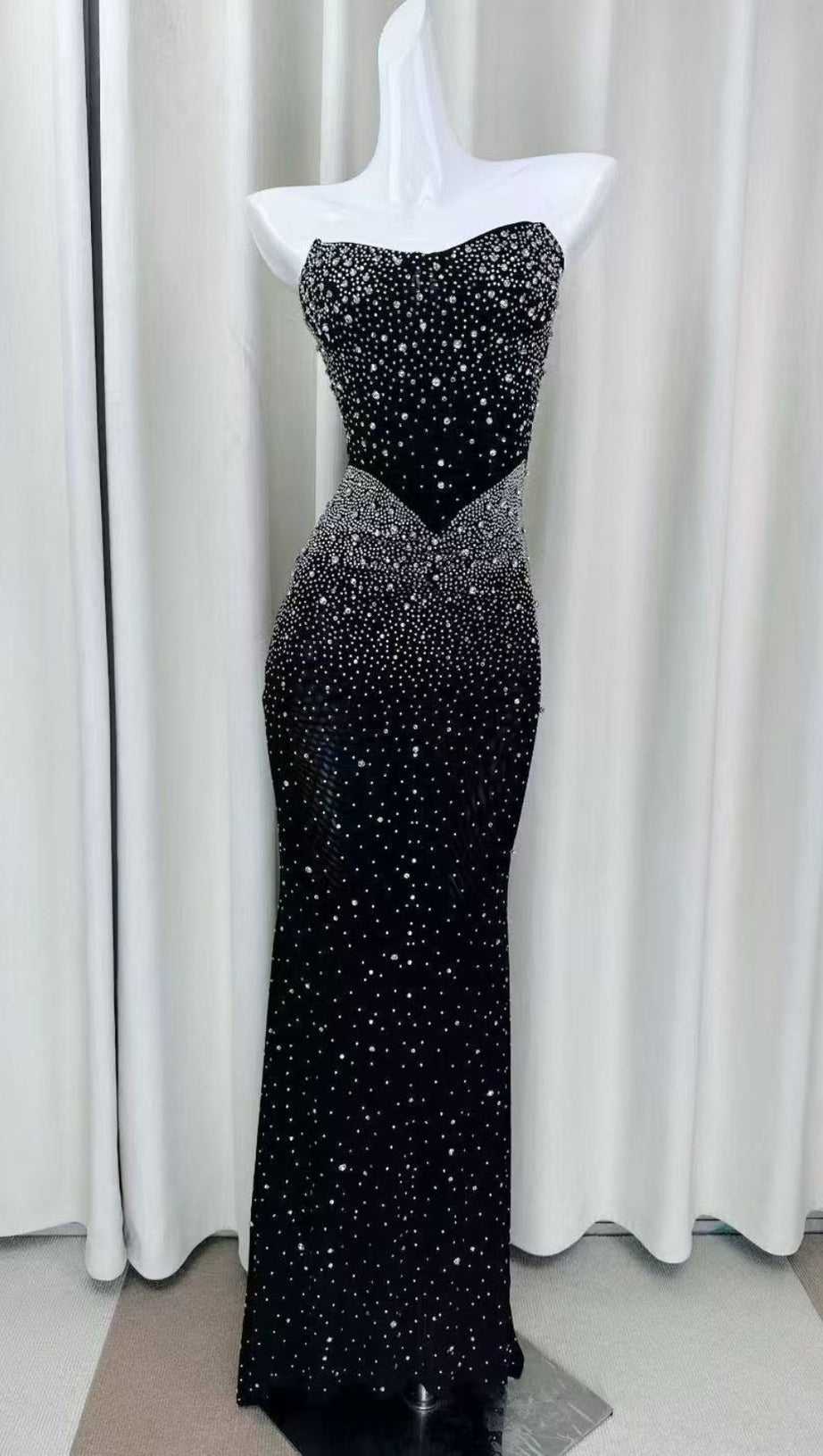 Janny Sparkle Strapless Maxi Dress - Diamond Crystal Evening Gown
