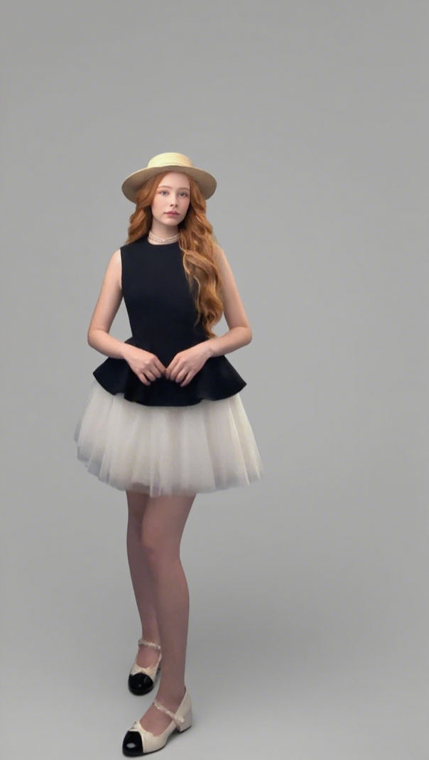 AIIZIE TWO-TONE VELVET RUFFLE HEM PUFFY MINI DRESS - product image