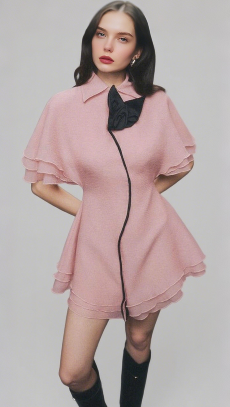 Mini-Chiffon-Hemdkleid mit Lagenbesatz in Rosa