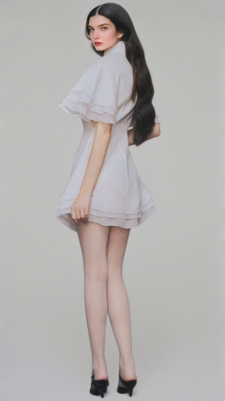 Chiffon-Hemd-Minikleid mit Lagenbesatz in Weiß