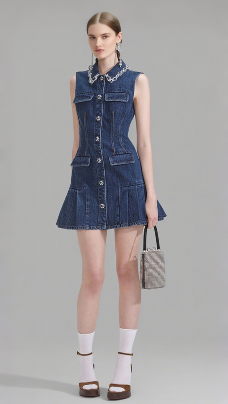 BLUE DENIM SLEEVELESS MINI DRESS