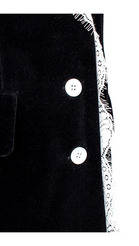 LACE-NECK VELVET BLAZER IN BLACK