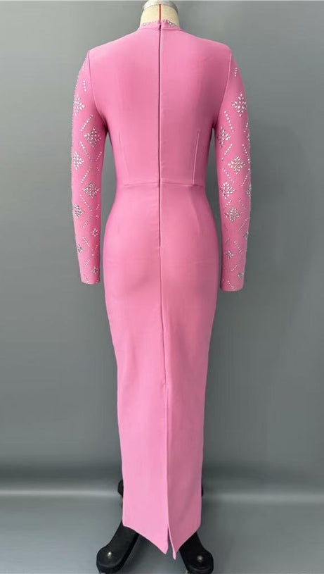 Katherine Pink Straight Cut Diamond Maxi Dress