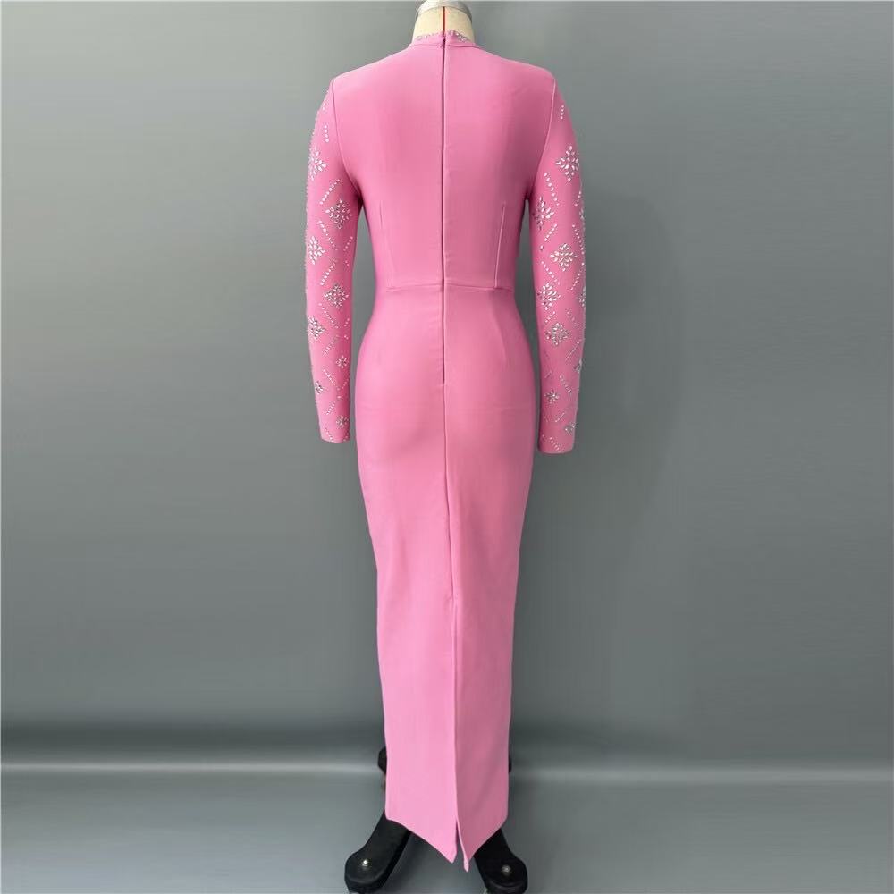 AIIZIE Katherine Pink Straight Cut Diamond Maxi Dress - product image