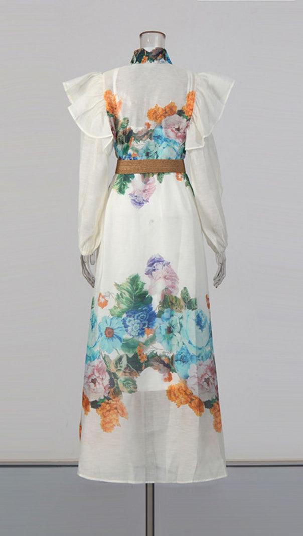 AIIZIE Janie Romantic Floral Ruffled Maxi Shirtdress with Belt - product image