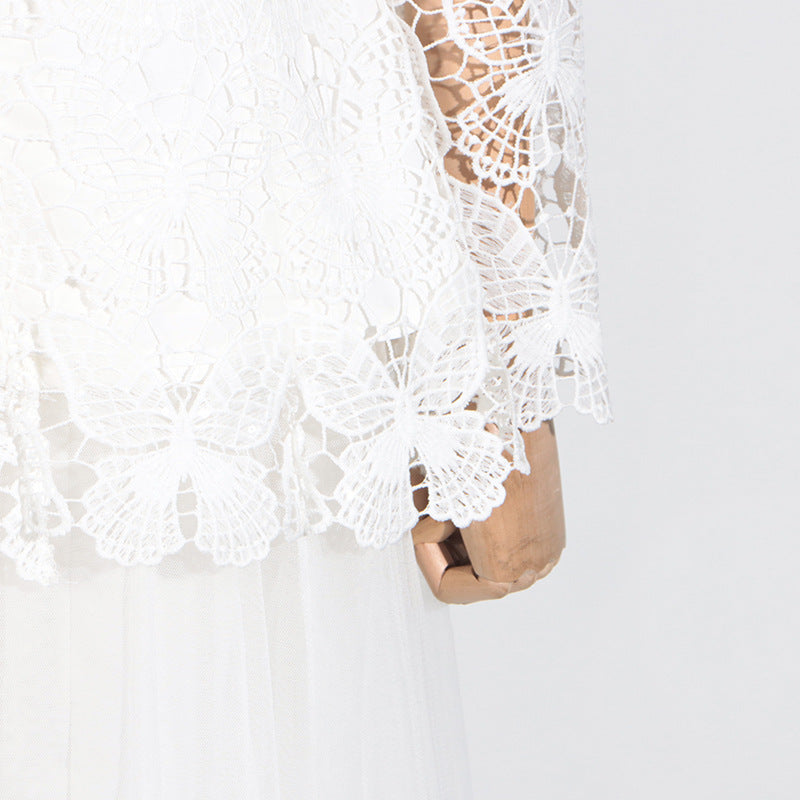 COMPLETO GONNA IN RETE CON RICAMI DI FIORI