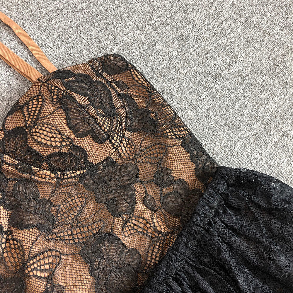 AIIZIE CARLIN LAYER LACE MAXI DRESS IN BLACK - product image