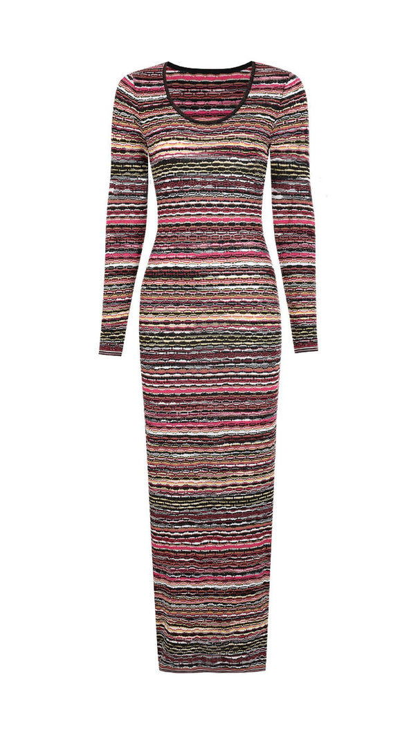 AIIZIE Julia Multi-Stripe Knit Maxi Dress - Effortless Long Sleeve Elegance - product image