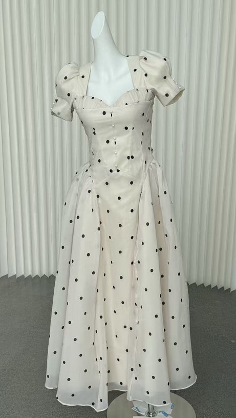 Javaneh White Polka Dot Maxi Dress