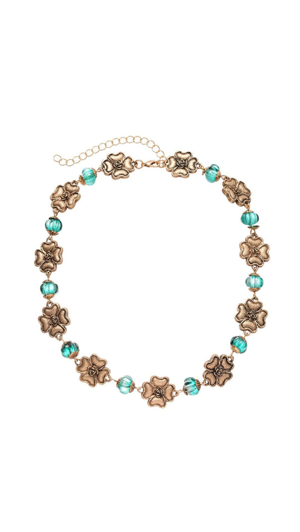 AIIZIE Jacoby Vintage Floral & Teal Beaded Choker Necklace for Women - product image