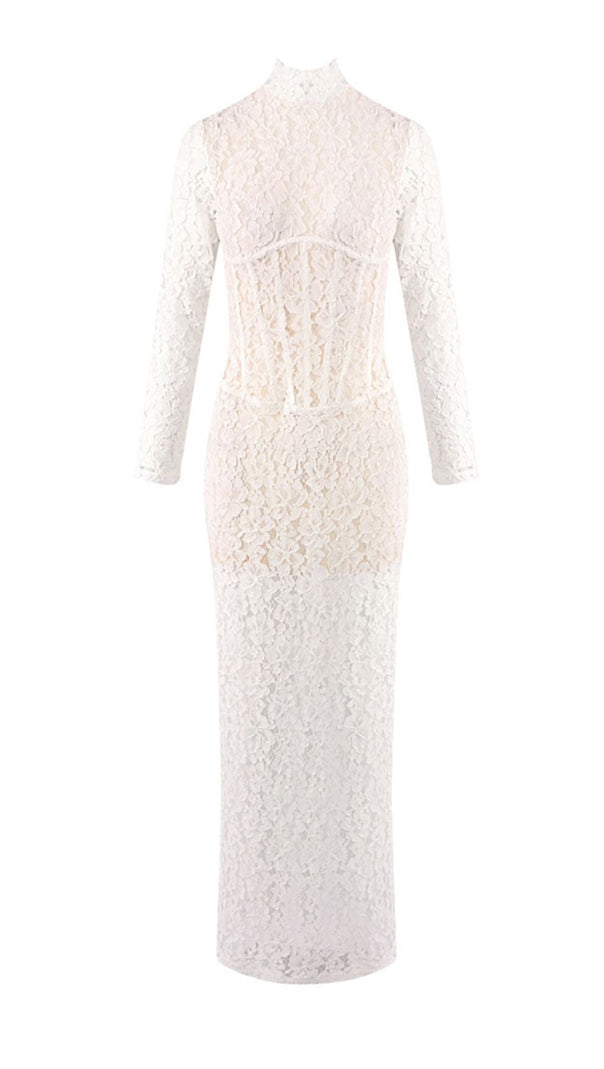 AIIZIE ISOLDE WHITE FLORAL LACE CORSET MAXI DRESS - ETHEREAL ELEGANCE FOR WEDDINGS & GALAS - product image