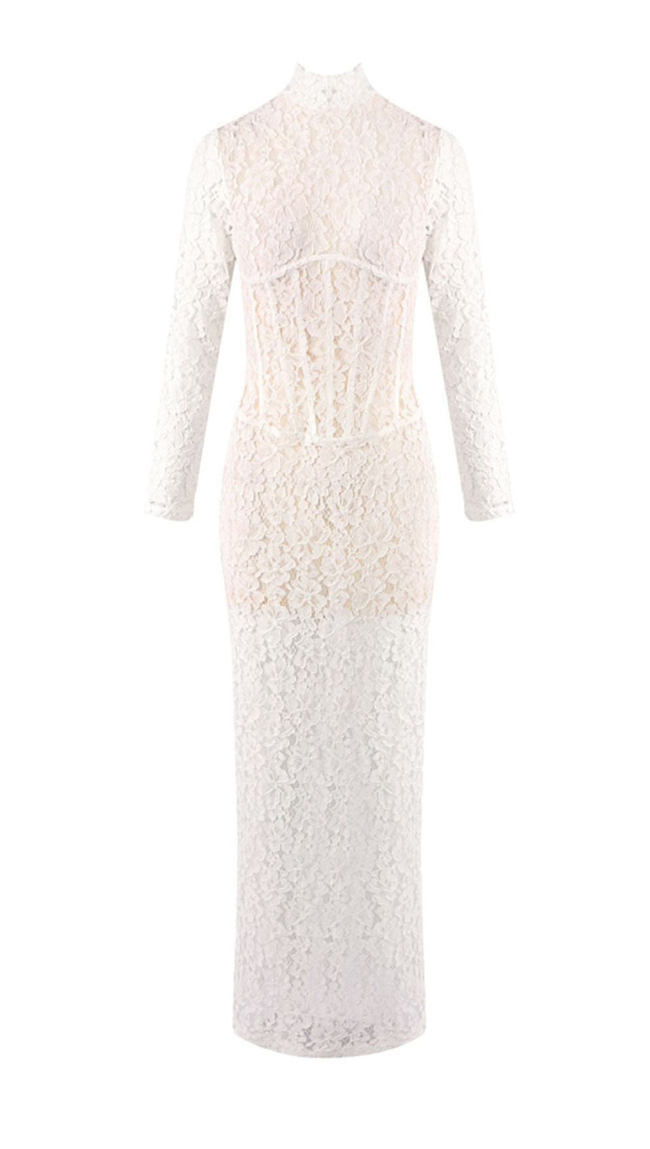 ISOLDE WHITE FLORAL LACE CORSET MAXI DRESS - ETHEREAL ELEGANCE FOR WEDDINGS & GALAS